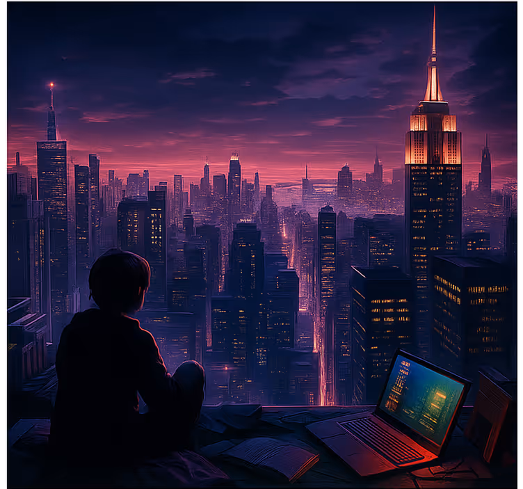 Futuristični pogled igralca v skyscaperu geek senčilo - TenStickers