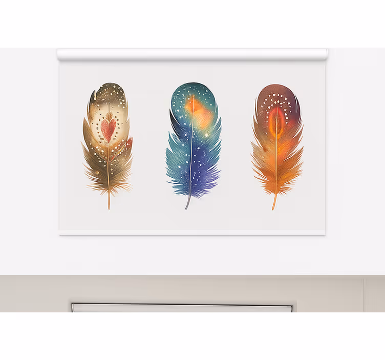 Colourful tribal inspired feathers rolo zavesa za jedilnico - TenStickers