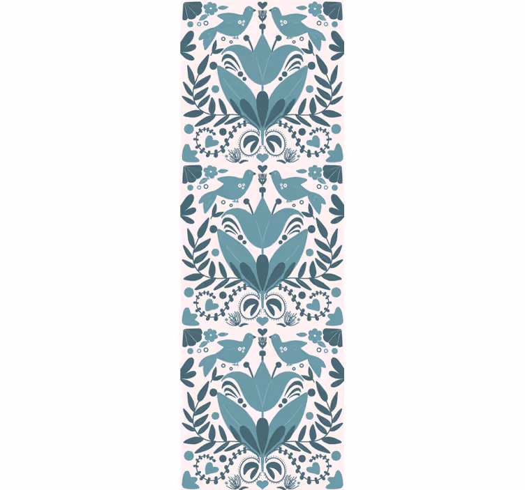 Blue folk art pattern with birds rolo zavesa za kuhinjo - TenStickers