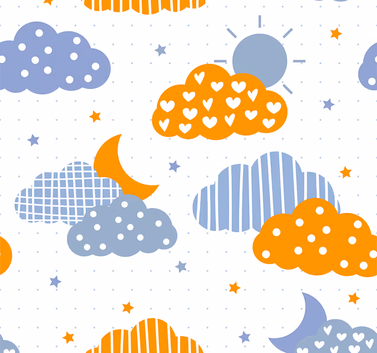 Otroška rolo senčila modri in oranžni oblaki ter sonce - TenStickers
