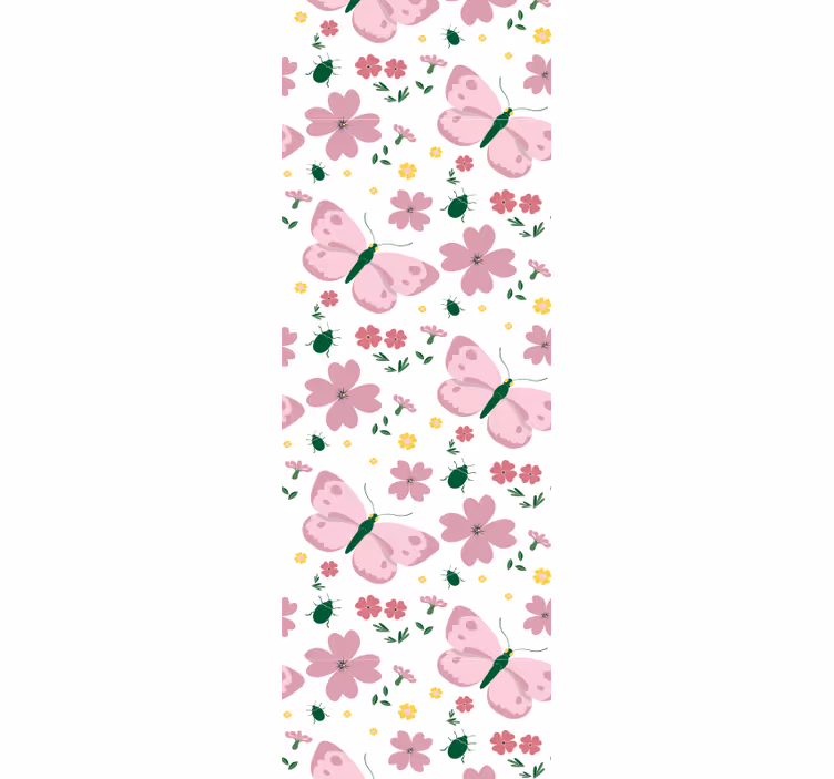 Delicate pink flower and butterfly pattern otroška rolo senčila - TenStickers