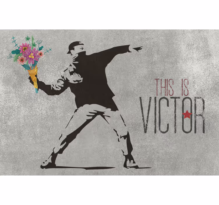 Sivo rolo zaveso personaliziran šopek cvetja bansky - TenStickers
