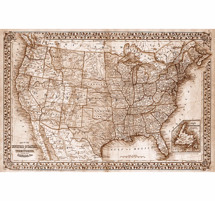 Rolo zavesa za dnevno sobo vintage zemljevid severne amerike - TenStickers