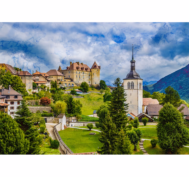 Rolo zavesa za dnevno sobo srednjeveško mesto gruyères - TenStickers