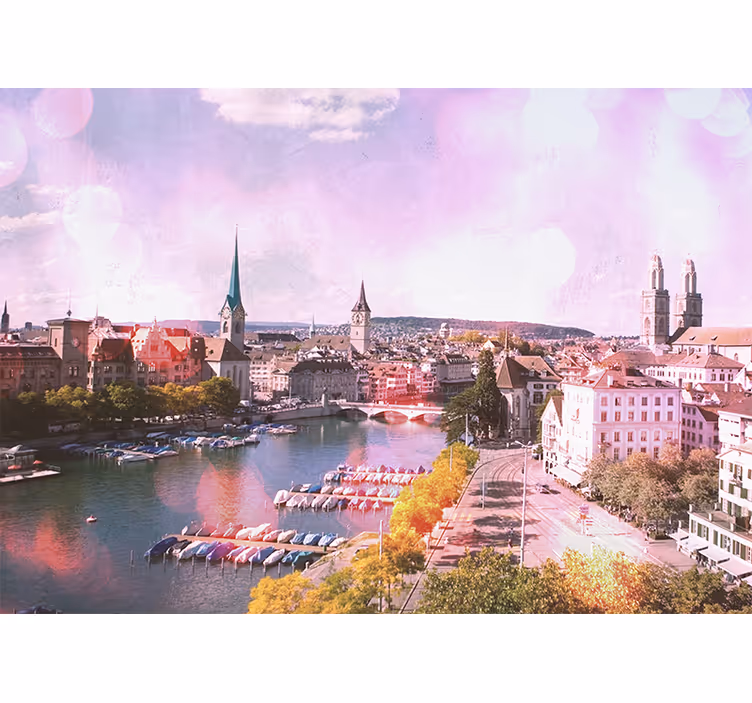 Rolo zavesa za dnevno sobo pogled na hiše in jezero zürich - TenStickers