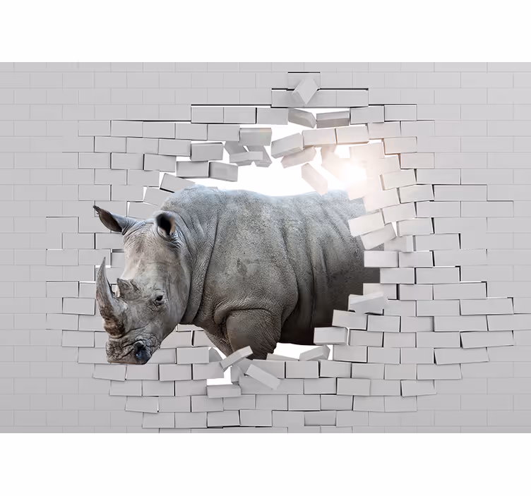 Bela rolo zavesa 3d nosorog - TenStickers