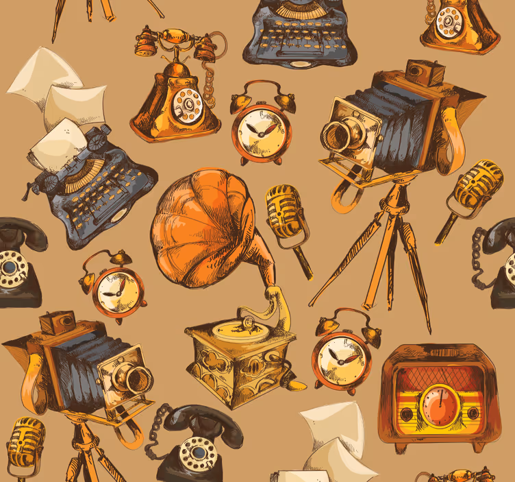 Letnik rolo senčilo kolaž vintage predmetov - TenStickers