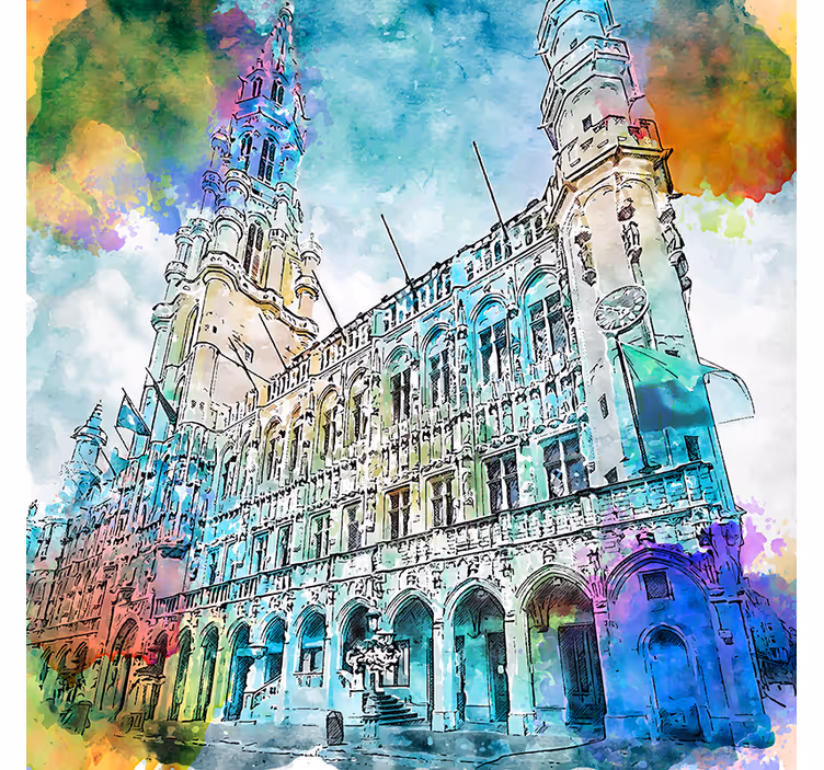 Rolo zavesa za dnevno sobo akvarel velikega trga bruselj - TenStickers