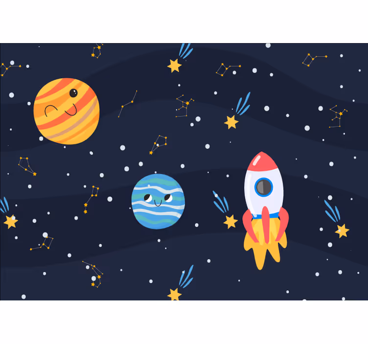 Otroška rolo senčila galaksija s vesoljsko ladjo in planeti - TenStickers