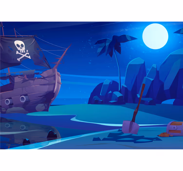 Otroška rolo senčila z risanim piratskim ladjo ponoči - TenStickers