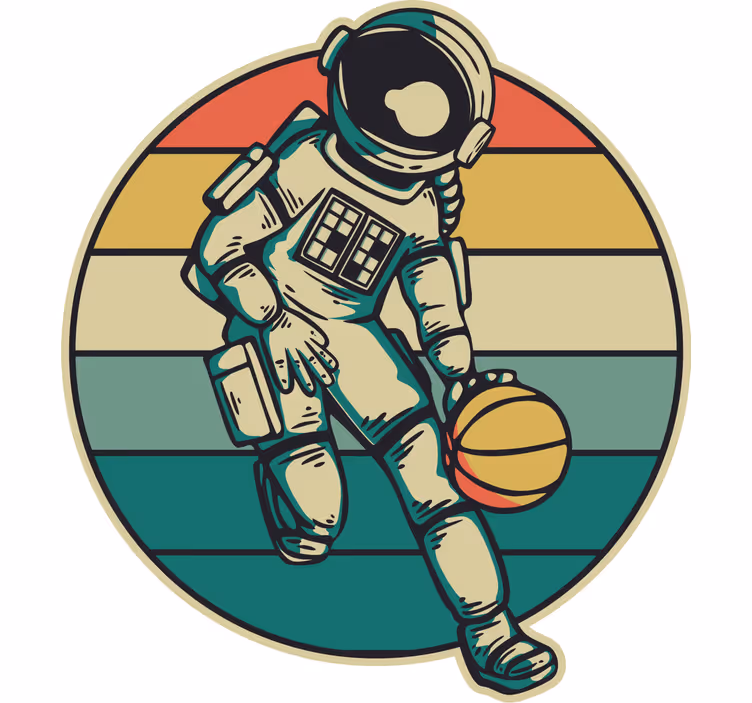 Otroška rolo senčila vintage astronavt igra košarko - TenStickers