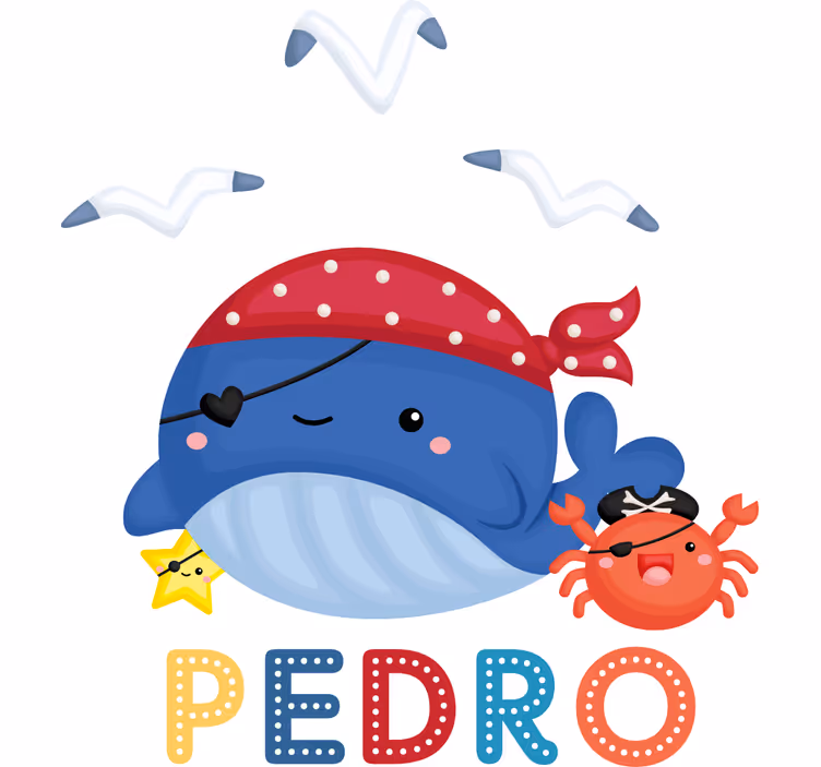 Otroška rolo senčila ljubka modra piratska kita - TenStickers