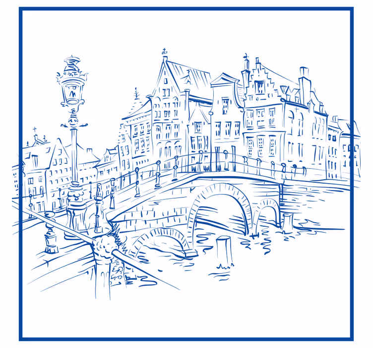 Rolo zavesa za kuhinjo delft modri kanalski hišic - TenStickers
