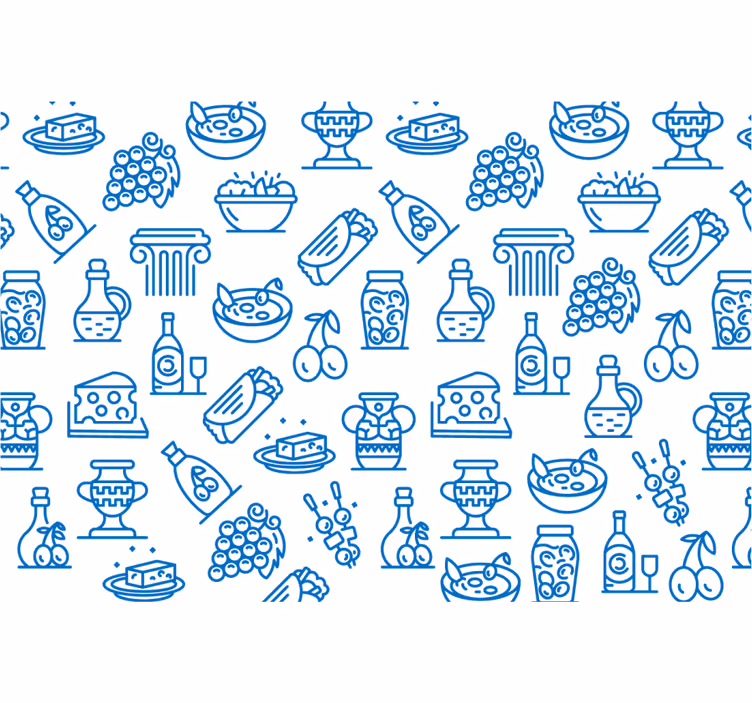 Modri senčniki za okna ikone grške hrane - TenStickers