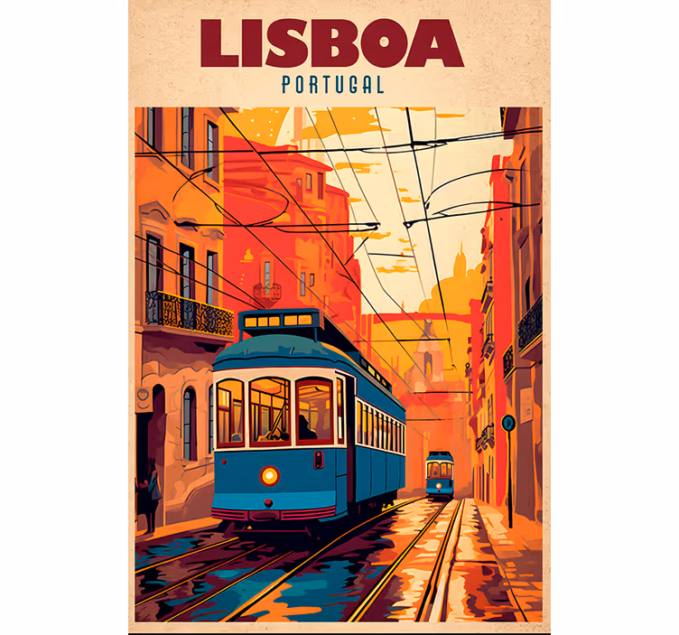 Letnik senčilo ilustracija tramvaja v lizboni - TenStickers