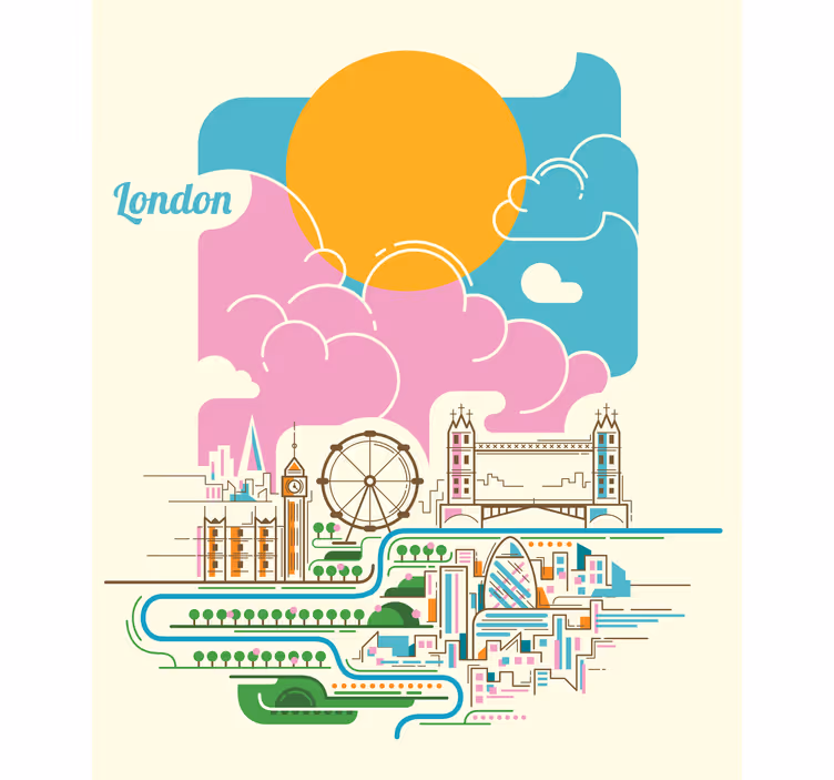 Pogled na obzorje londona svetovni zemljevid rolo zavesa - TenStickers