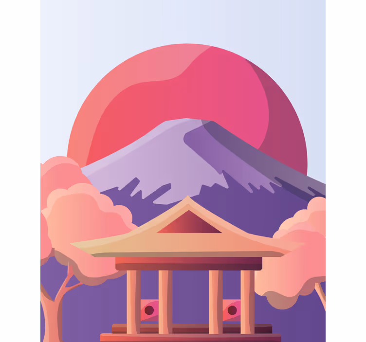 Vulkan z rdečim soncem japonsko Roletne slika - TenStickers