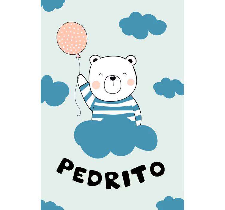 Medvedek z balonom in imenom rolo zavesa za otroško sobo - TenStickers