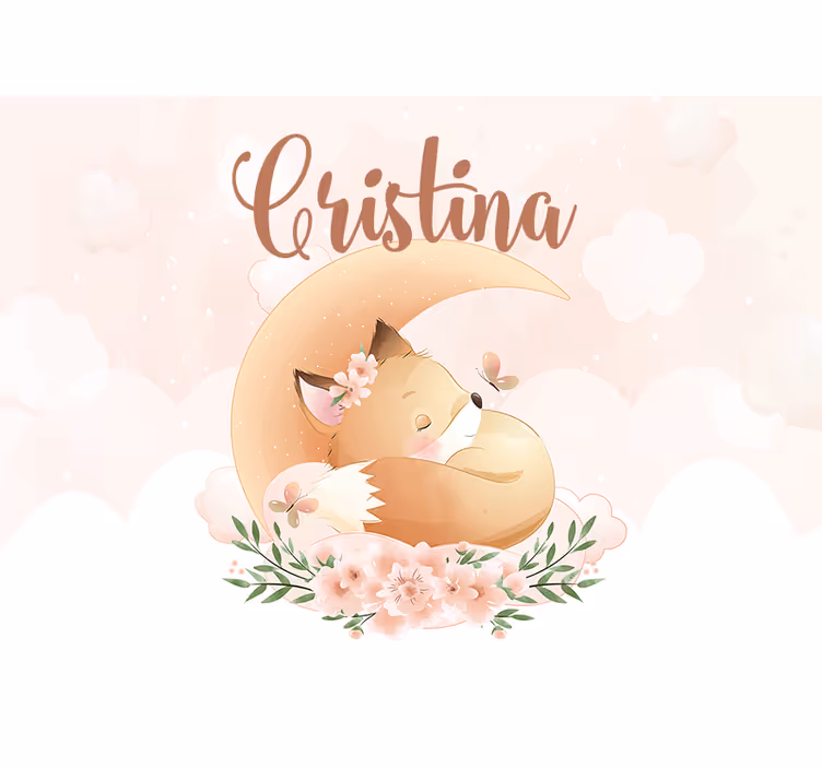 Sleeping fox on moon with name otroška rolo senčila - TenStickers