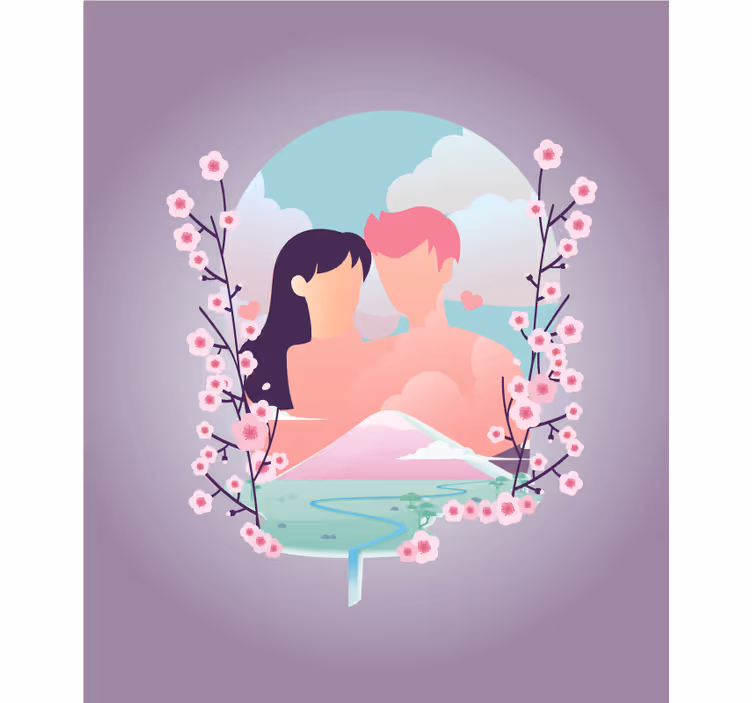 Par sredi cvetov romantična rolo zavesa - TenStickers