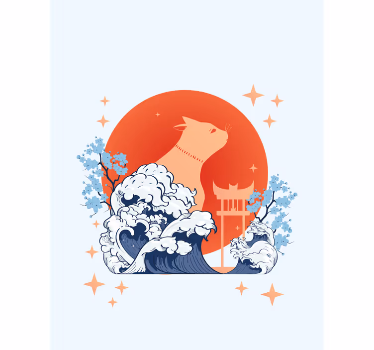 Mačka z valovi živali senčilo - TenStickers