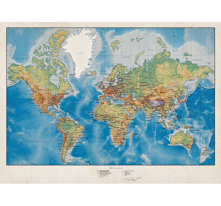 Mercator svetovni zemljevid rolo zavesa - TenStickers