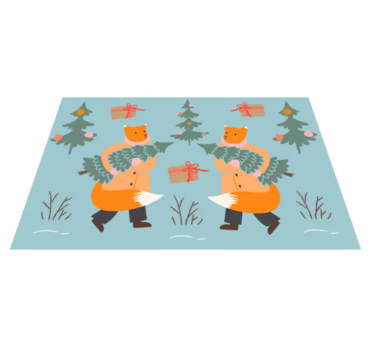 Dve lisici, ki nosita veje, božični pogrinjki - TenStickers