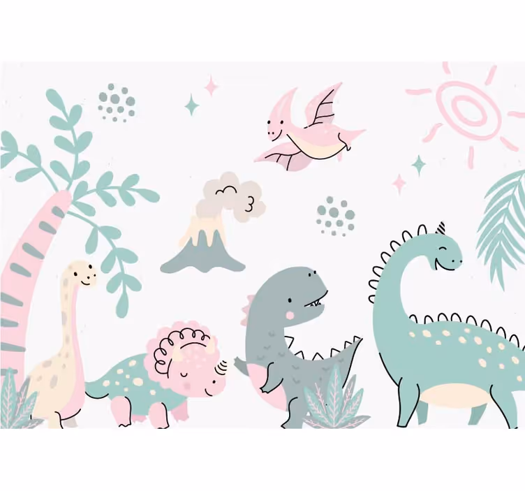 Pastelni dinozavri fototapeta otroška - TenStickers