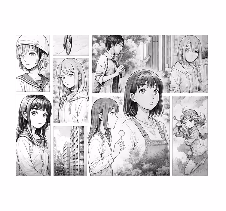 črno-bela manga fototapeta za mladinsko sobo - TenStickers