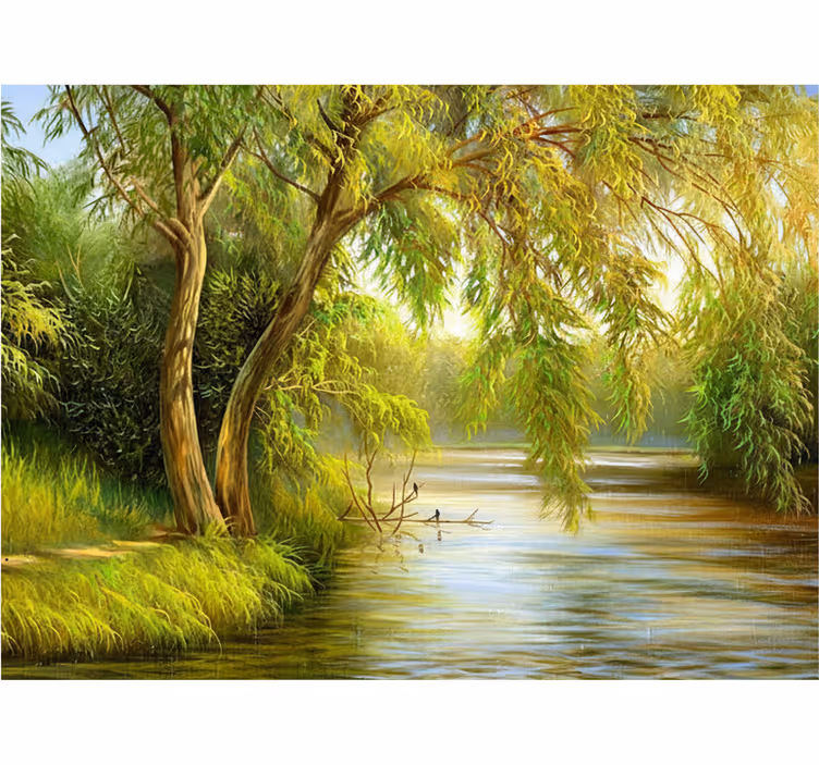 Serene river willow fototapeta gozd - TenStickers