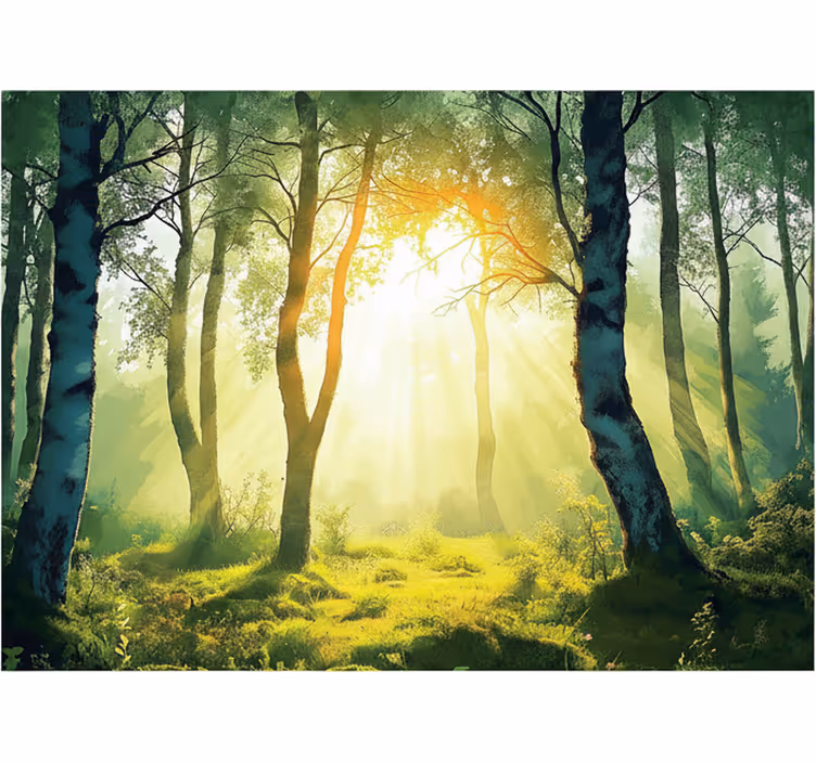 Sun-drenched birch mural fototapeta gozd - TenStickers
