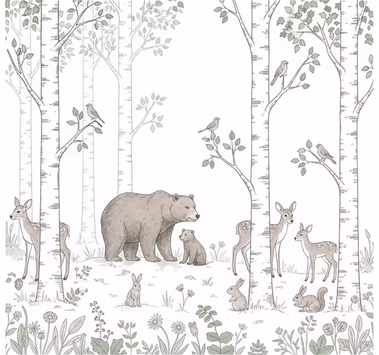 Playful woodland sketch fototapeta gozd - TenStickers