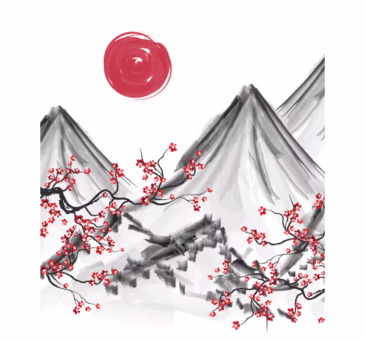 Fototapeta z belo podlago japonsko rdeče sonce - TenStickers