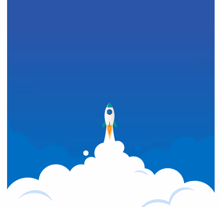 Fototapeta v modri barvi risanka z raketo v vesolje - TenStickers