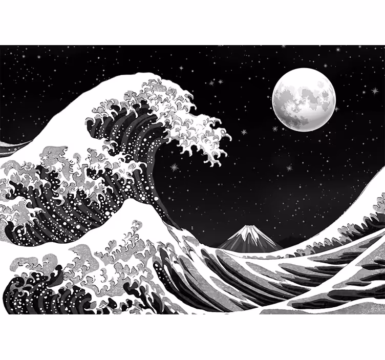 Črna fototapeta japonski val kanagawa ponoči - TenStickers