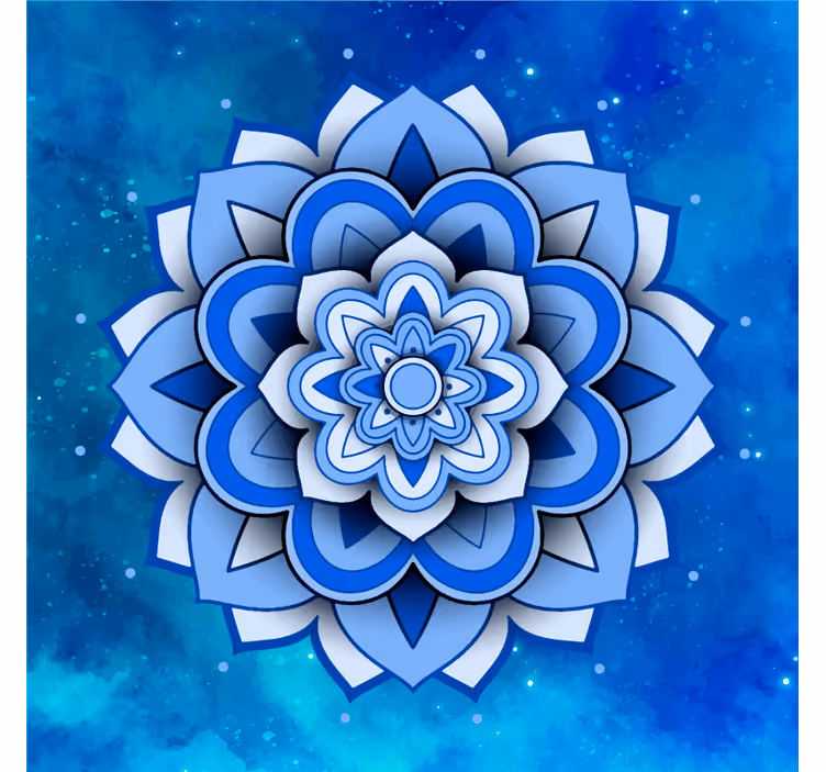 Fototapeta v modri barvi mandala cvetlični motiv - TenStickers