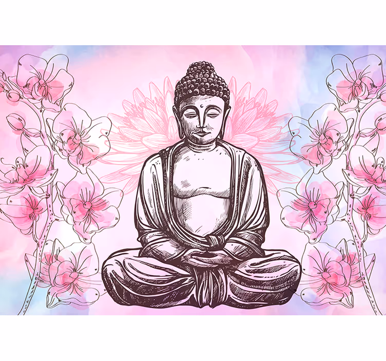 Buddha obdan z orhideje budnega stenskega stena - TenStickers