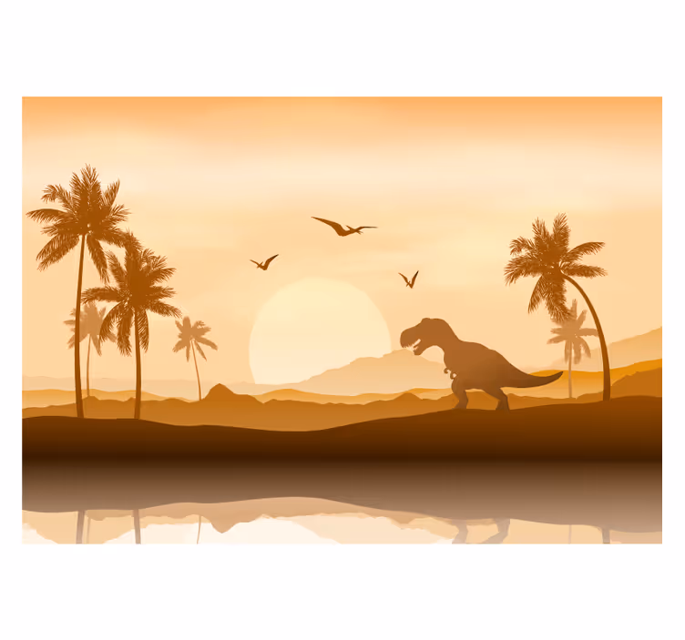 Dinosaur sunset landscape fototapete za otroško sobo - TenStickers