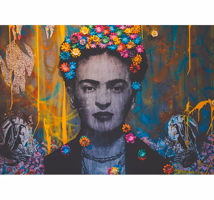Frida floral portrait fototapeta umetnost - TenStickers