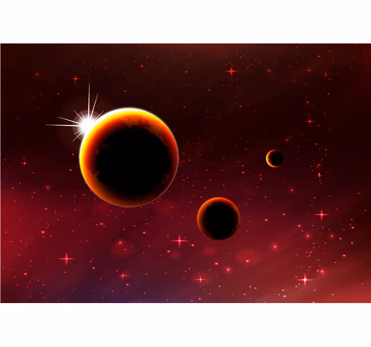 Galaksije in planeti v stenski freski rdečega prostora - TenStickers