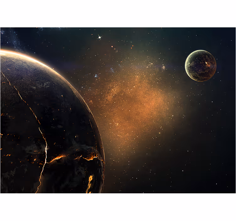 Galaksije in planeti v rjavi vesoljski stenski steni - TenStickers