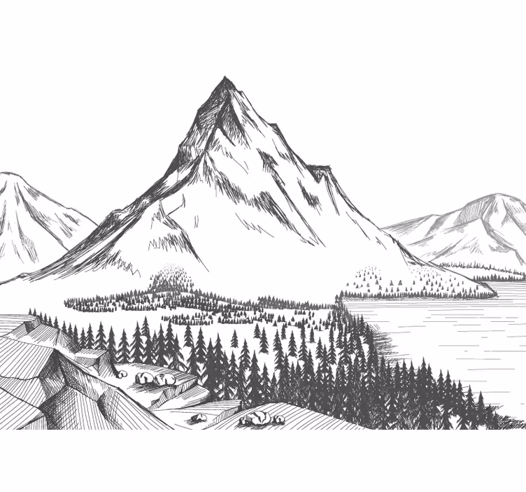 Ilustracija gorskih vrhov otroci stenske fototapeta - TenStickers