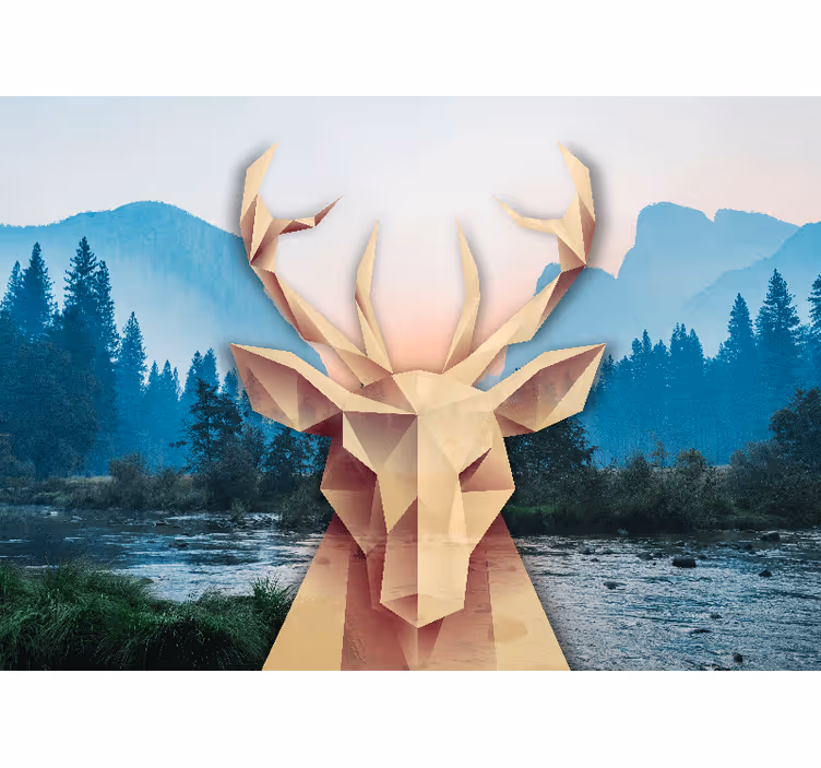 3d stenska poslikava origami jelen - TenStickers