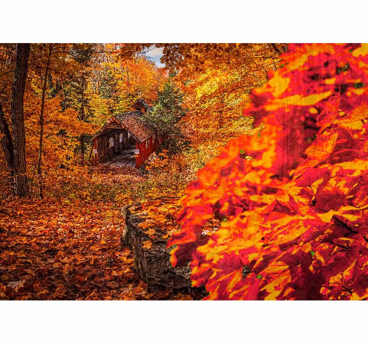 Autumn cottage landscape stenske poslikave - TenStickers