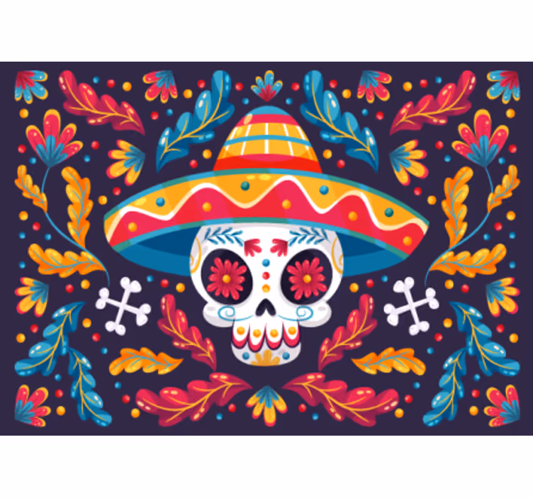 Colorful sugar skull fototapete z živalmi - TenStickers
