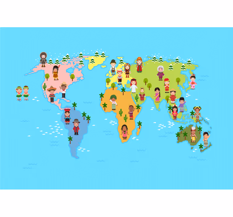 Znaki kulturnega zemljevida Fototapete z zemljevidom sveta - TenStickers