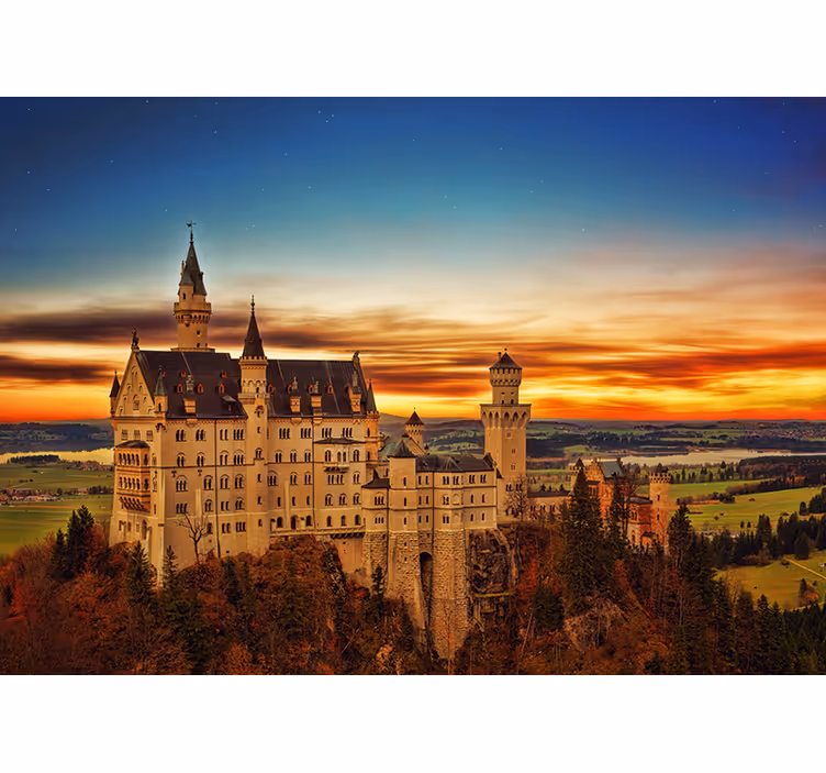 Sončni zahod gradu neuschwanstein Fototapete mest in držav - TenStickers