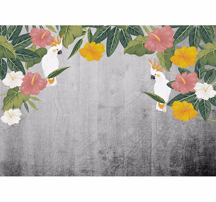 Cockatoo floral frame fototapete z živalmi - TenStickers