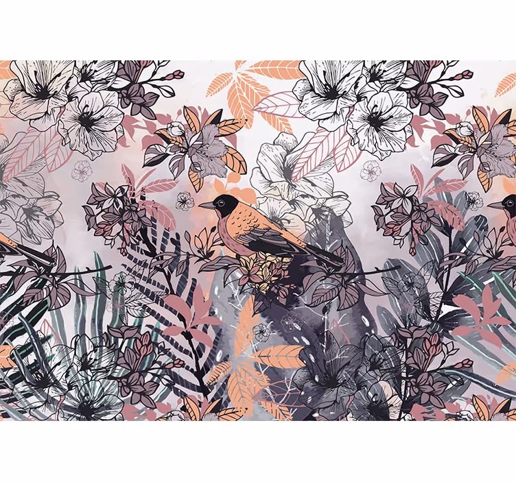 Bird among blooms fototapete s cvetjem - TenStickers