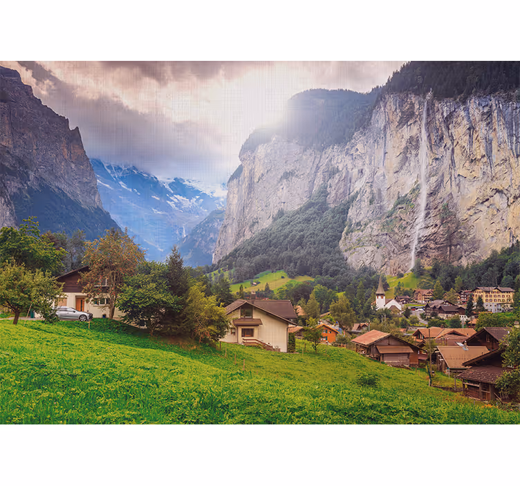 Mountain valley scene stenske poslikave - TenStickers